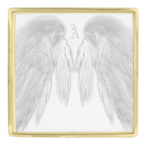 ANGEL WINGS White Custom Monogram Gold Finish Lapel Pin