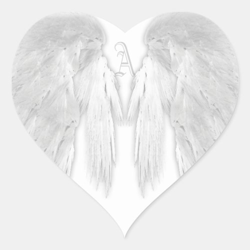 ANGEL WINGS White Custom Monogram Heart Sticker