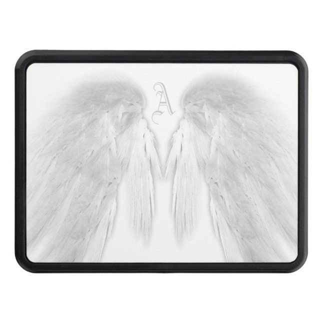 ANGEL WINGS White Custom Monogram Hitch Cover (Front)