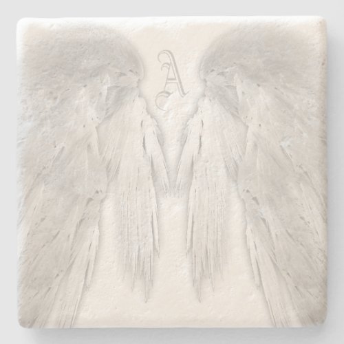 ANGEL WINGS White Custom Monogram Stone Coaster