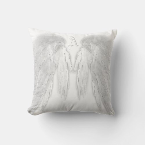 ANGEL WINGS White Custom Monogram Throw Pillow