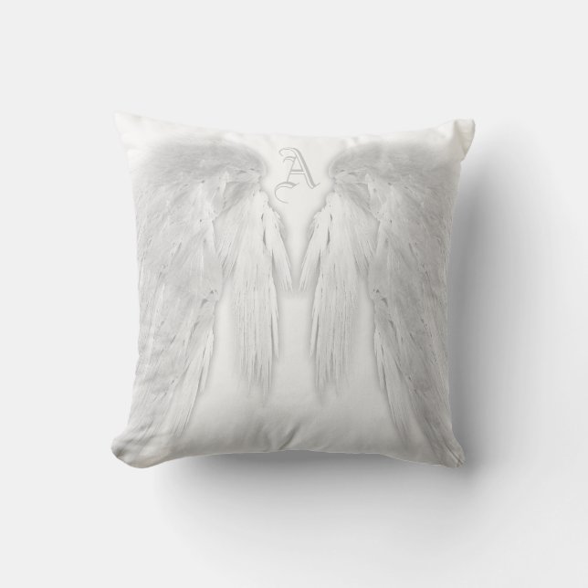 ANGEL WINGS White Custom Monogram Throw Pillow (Front)