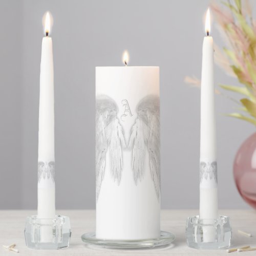 ANGEL WINGS White Custom Monogram Unity Candle Set