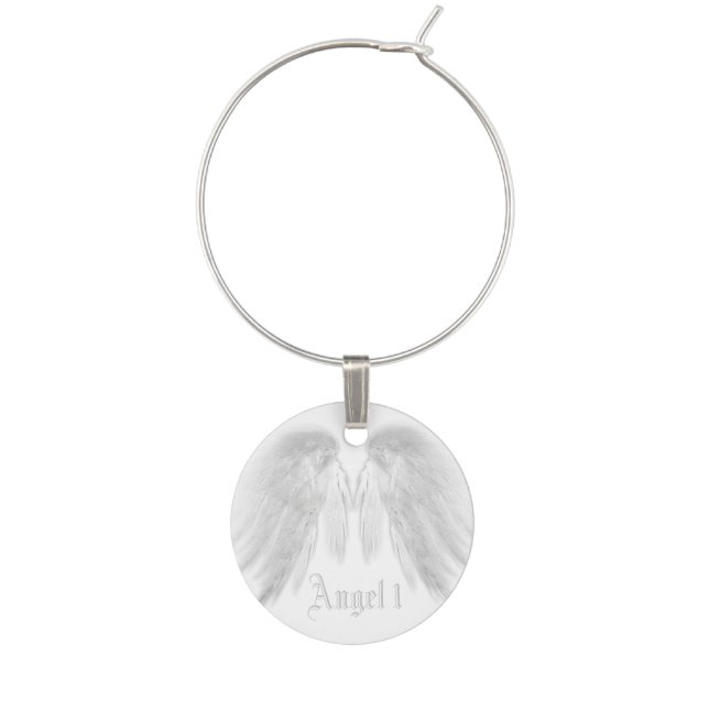 ANGEL WINGS White Custom Name and Number Wine Charm (Front)