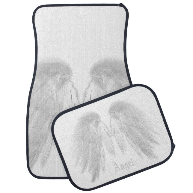 ANGEL WINGS White Custom Name Car Mat (Set)