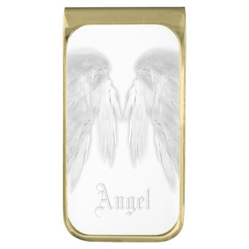 ANGEL WINGS White Custom Name Gold Finish Money Clip