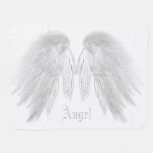ANGEL WINGS White Custom Name Stroller Blanket