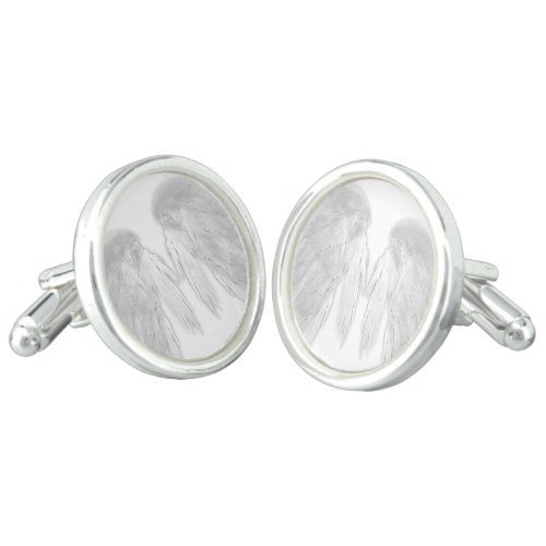 ANGEL WINGS White _ Gray Touched Feathers _ Cufflinks