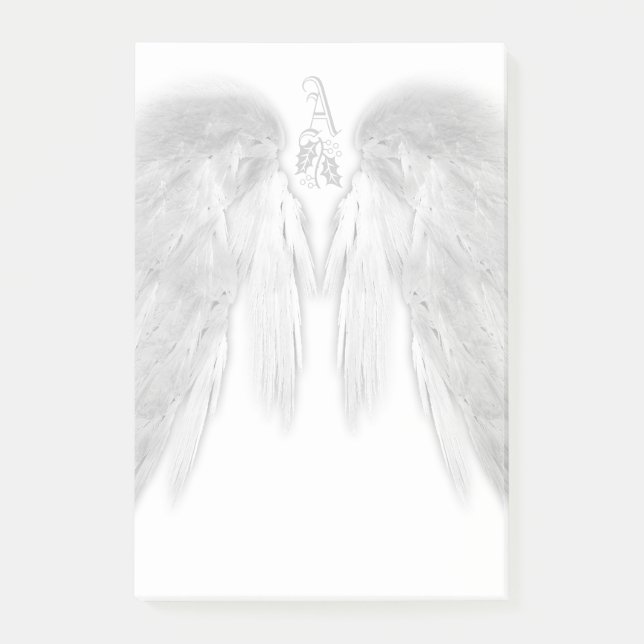 ANGEL WINGS White Heavenly Holly Monogram Post-it Notes (Front)