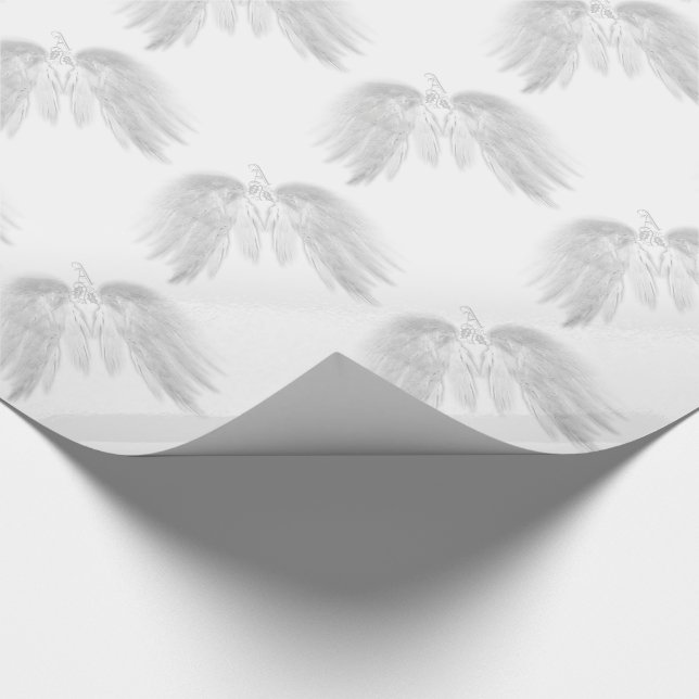 ANGEL WINGS White Heavenly Holly Monogram Wrapping Paper (Corner)