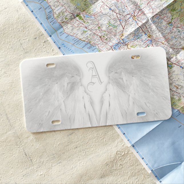ANGEL WINGS White Monogram License Plate (In Situ)