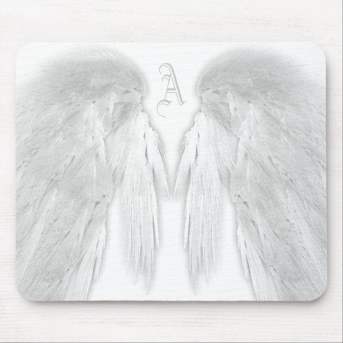 ANGEL WINGS White Monogram Mouse Pad