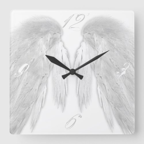 ANGEL WINGS White Square Wall Clock