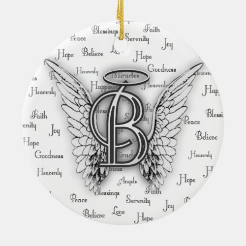 Angel Wings with Positive Words Monogram B Ceramic Ornament