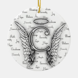 Angel Wings with Positive Words Monogram C Ceramic Ornament