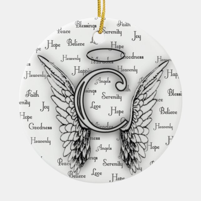 Angel Wings with Positive Words Monogram C Ceramic Ornament (Front)
