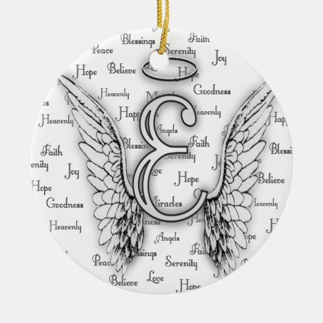 Angel Wings with Positive Words Monogram E Ceramic Ornament (Front)