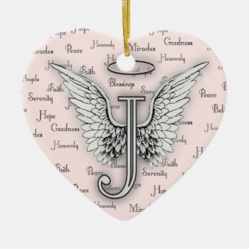 Angel Wings With Positive Words Monogram J Ceramic Ornament by AngelAlphabet at Zazzle