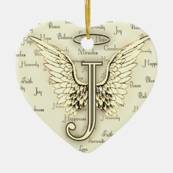 Angel Wings With Positive Words Monogram J Ceramic Ornament by AngelAlphabet at Zazzle