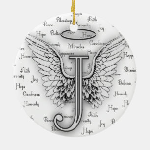 Angel Wings with Positive Words Monogram J Ceramic Ornament