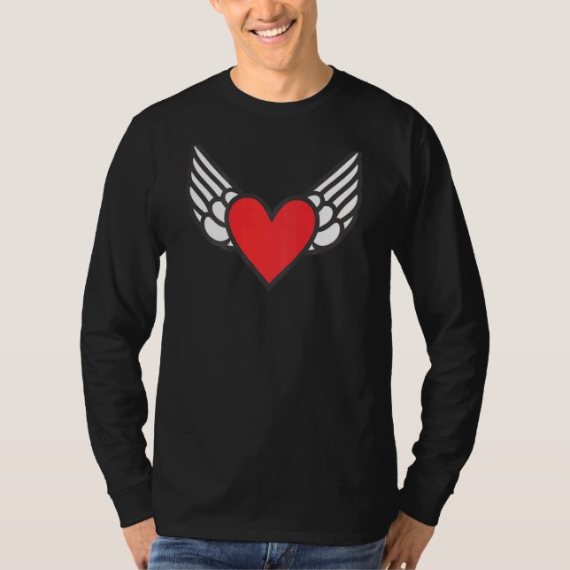 Angel Wings With Red Heart   On Back T-Shirt (Front)