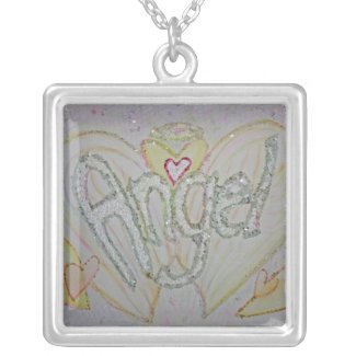 Angel Wings Word Painting Silver Charm Necklace