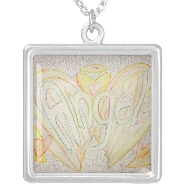 Angel Wings Word Painting Silver Necklace Pendant (Front)