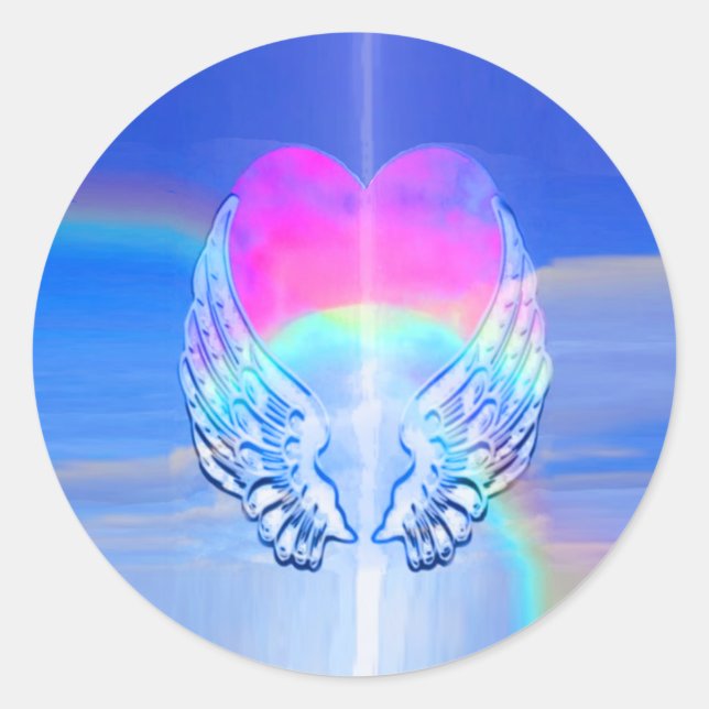Angel Wings Wrapped Around a Heart Classic Round Sticker (Front)