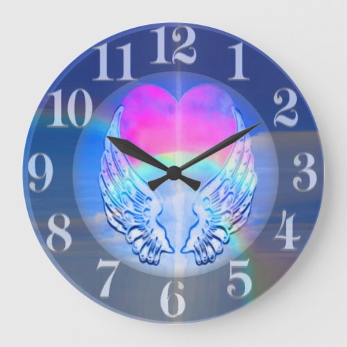 Angel Wings Wrapped Around a Heart Large Clock