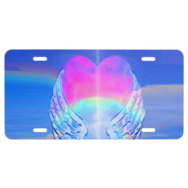 Angel Wings Wrapped Around a Heart License Plate (Front)