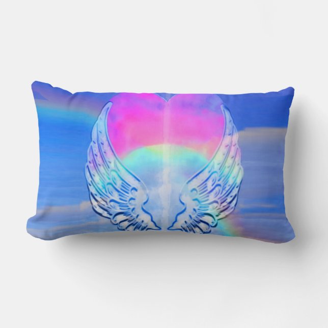 Angel Wings Wrapped Around a Heart Lumbar Pillow (Front)