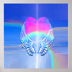 Angel Wings Wrapped Around a Rainbow Heart Poster