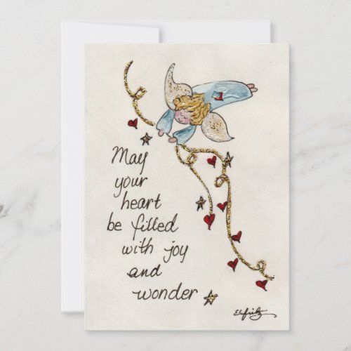 Angel Wishes You Joy  Wonder Watercolor art Holid Holiday Card