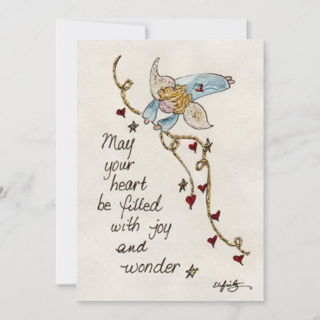 Angel Wishes You Joy & Wonder Watercolor art Holiday Card (Front)