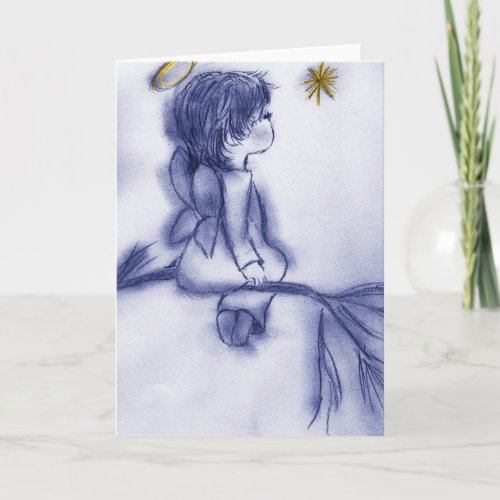 Angel Wishing On A Star _ Blue Tint Holiday Card