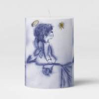Angel Wishing On A Star - Blue Tint Pillar Candle