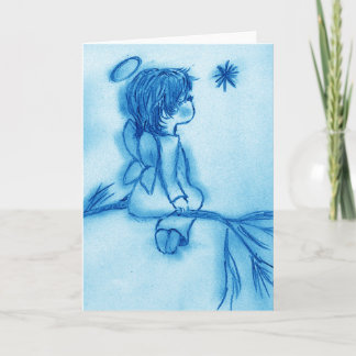 Angel Wishing On A Star - Brighter Blue Tint Holiday Card
