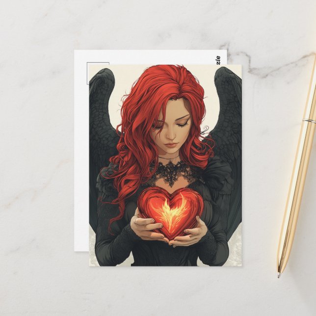 Angel With a Glowing Heart Postcard (Front/Back In Situ)