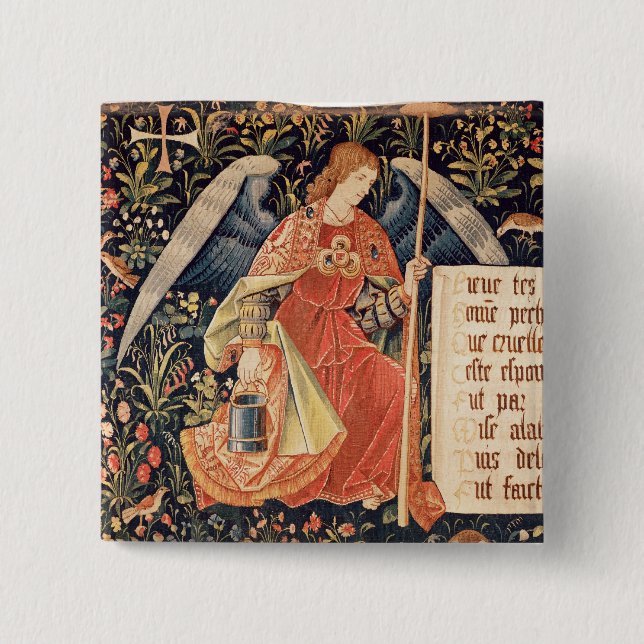 Angel with a sponge attached to a rod pinback button (Front)