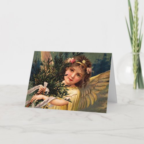 Angel with an Armful of Christmas Greenery Holiday Card
