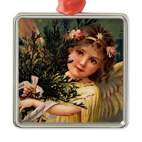 Angel with an Armful of Christmas Greenery Metal Ornament