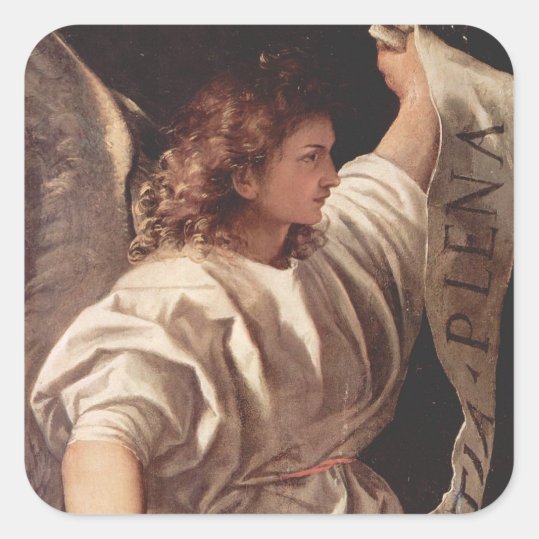 Angel with Banner 1522 Square Sticker | Zazzle