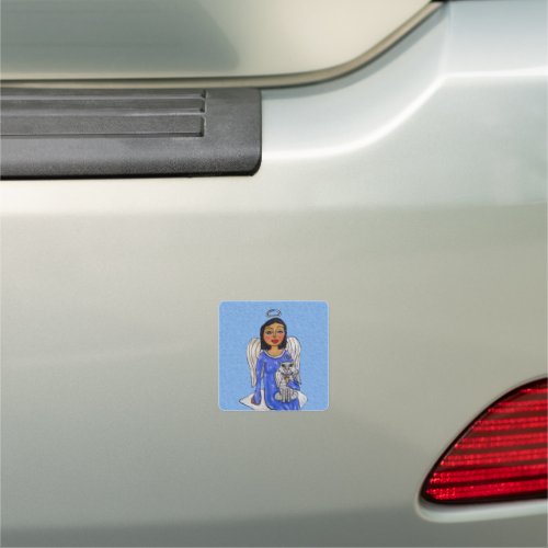 Angel With Blue Eyes and Dress Holding Angel Cat Car Magnet