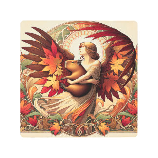 Angel with Capybara Metal Print