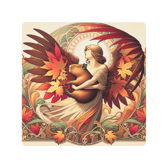 Angel with Capybara Metal Print (Front)