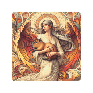 Angel with Capybara Metal Print