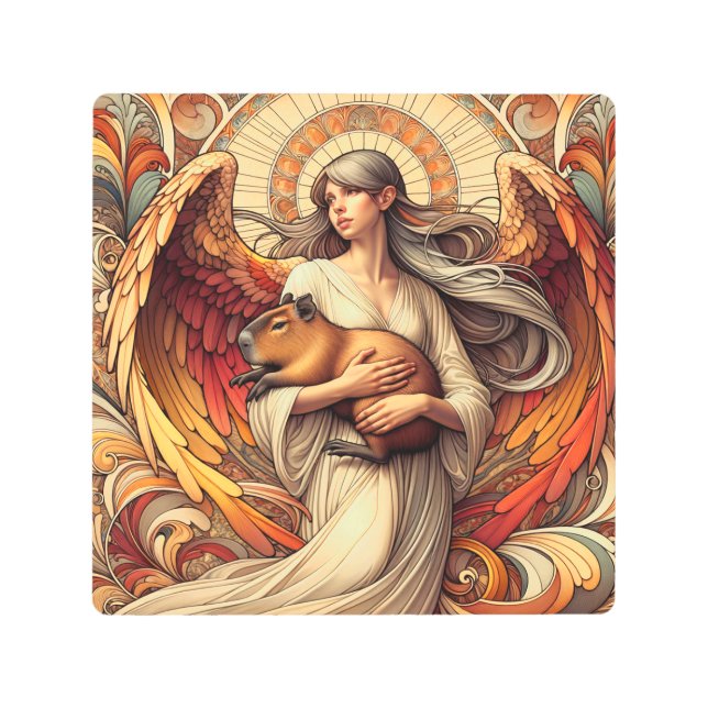 Angel with Capybara Metal Print (Front)