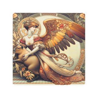 Angel with Capybara Metal Print