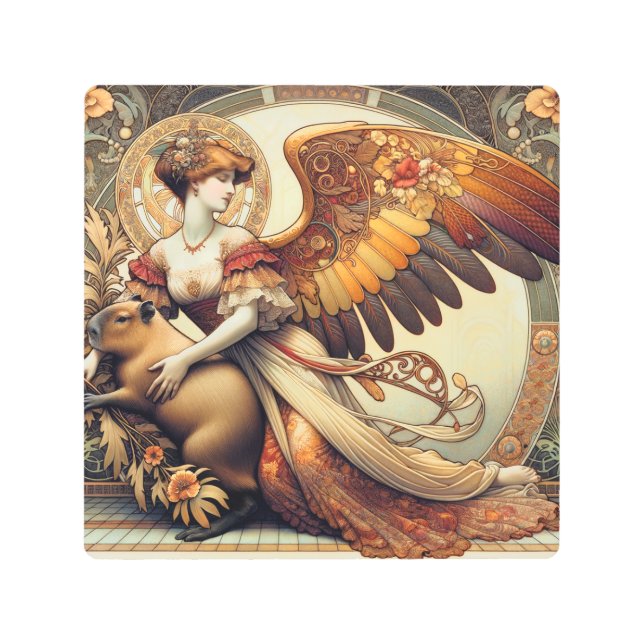 Angel with Capybara Metal Print (Front)