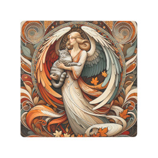 Angel with cat metal print